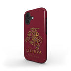 Bordo telefono dėkliukas „Vyčio Pasas“ su auksiniu Vyčiu ir užrašu LIETUVA, pavaizduotas kampu ant balto fono.