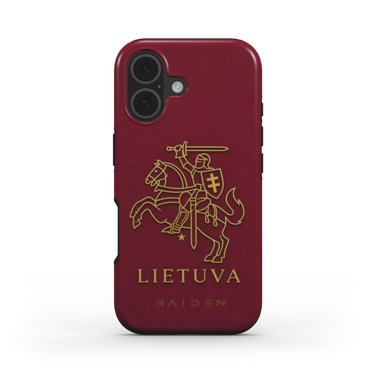 Telefono dėkliukas „Vyčio Pasas“ iš priekio su bordo fonu, auksiniu Vyčio simboliu ir LIETUVA užrašu.